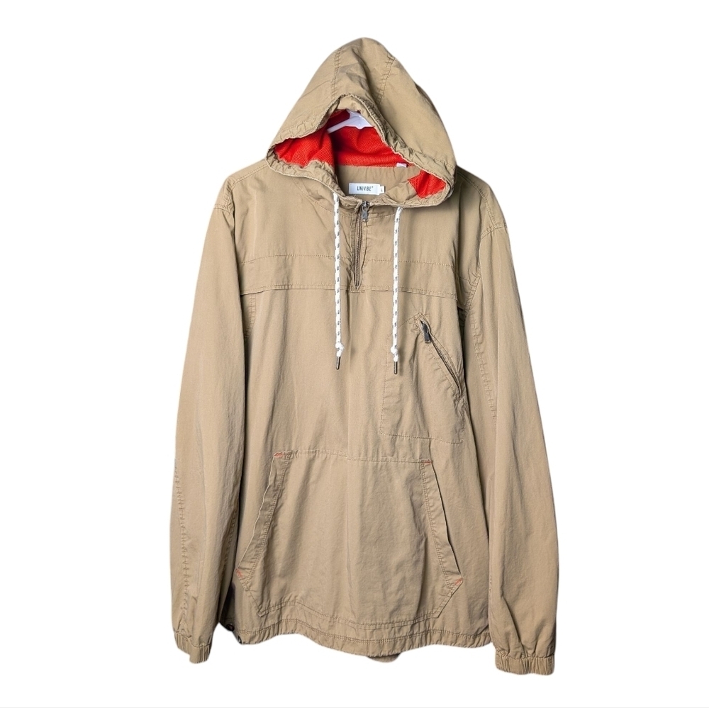 Univibe Men's XL Beige Tan Outdoor Drawstring Hooded Jacket Pockets Like New
